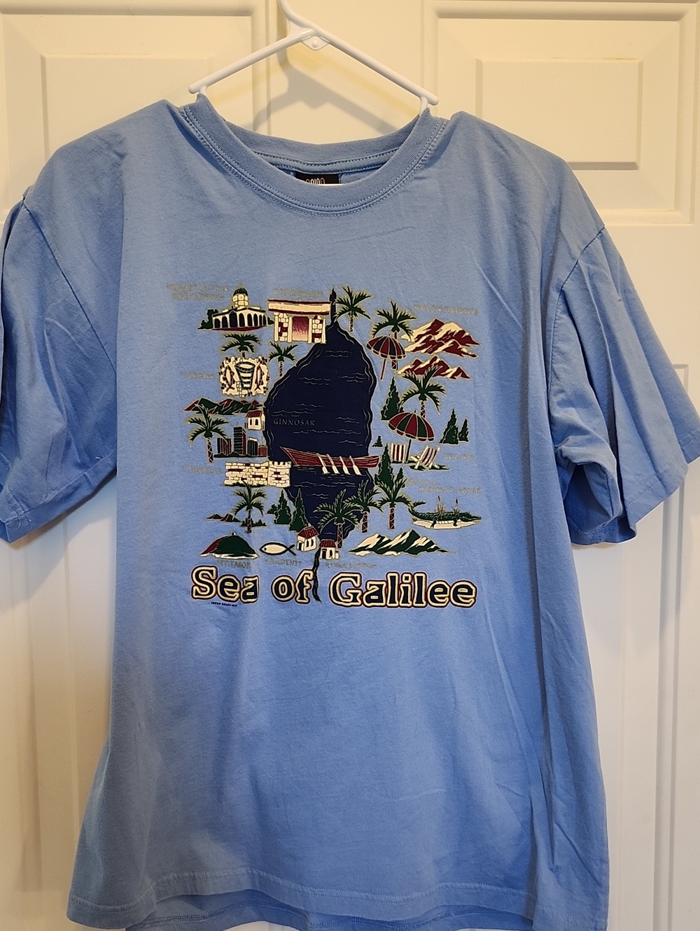 Sea of Galilee Israel Graphic Tee - Light Blue NEW WO TAG